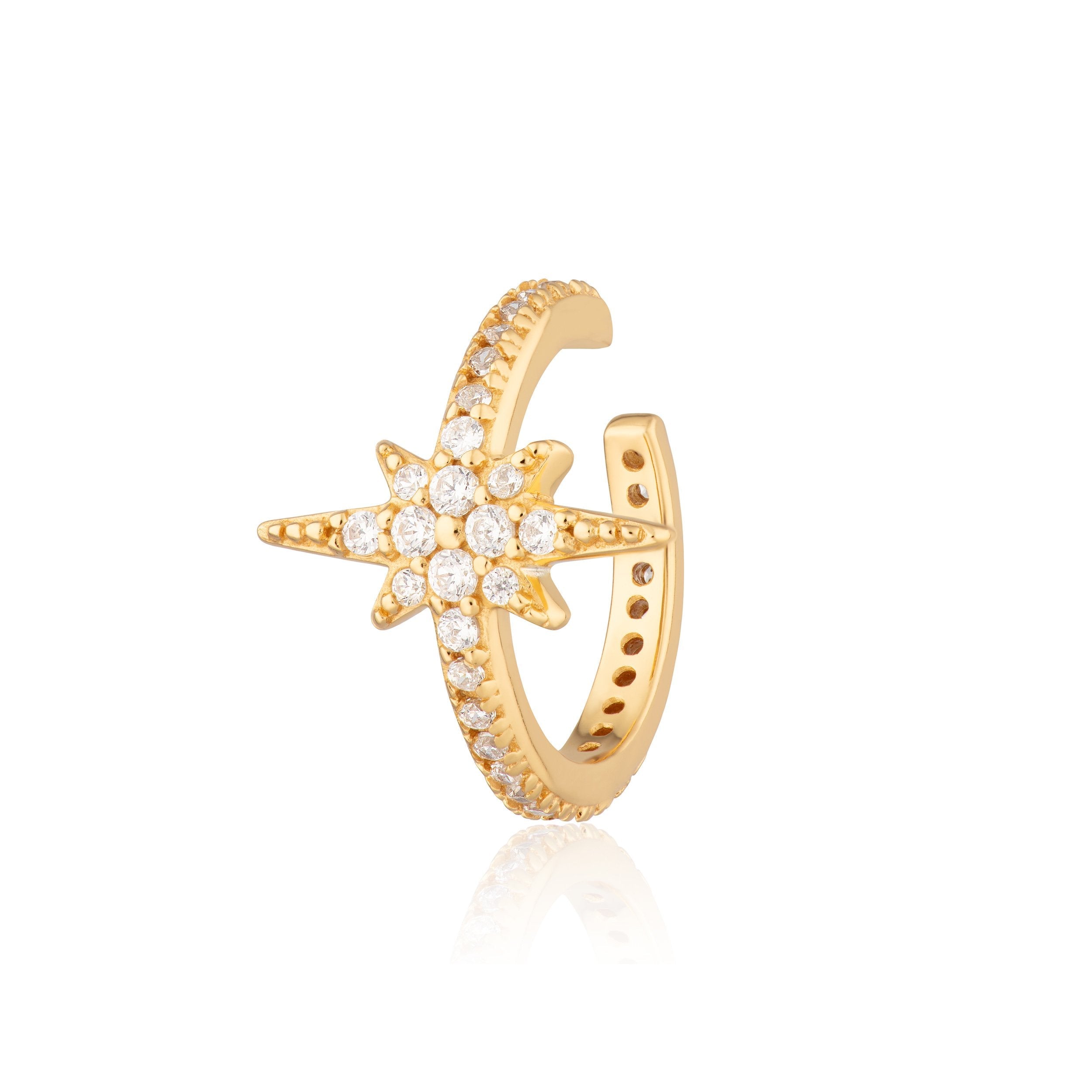 Scream-Pretty-Starburst-Star-Small-Single-Cubic-Zirconia-Clear-Diamond-Stone-Star-Ear-Cuff-Evening-Jewellery-Demifine-Statement-Sparkle-Cool-Minimal