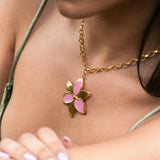 Squeeze-London-Chunky-Chain-Forever-Susan-Necklace-OVersized-Flower-Pendant-Pink-Enamel-Candy-Gold-Vermeil