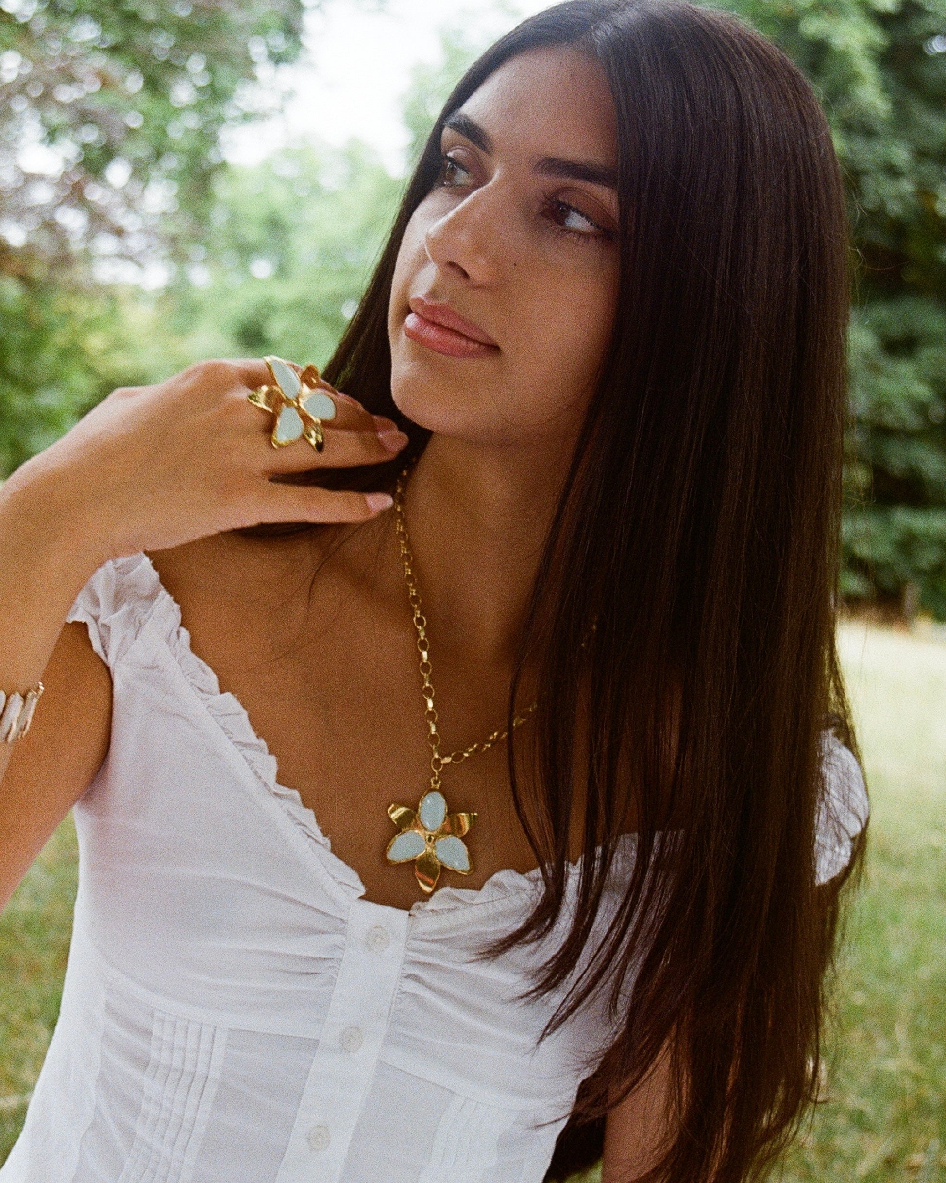 Squeeze-London-Chunky-Chain-Oversized-Statement-Flower-Pendant-Necklace-Sky-Blue-Enamel-Gold-Vermeil