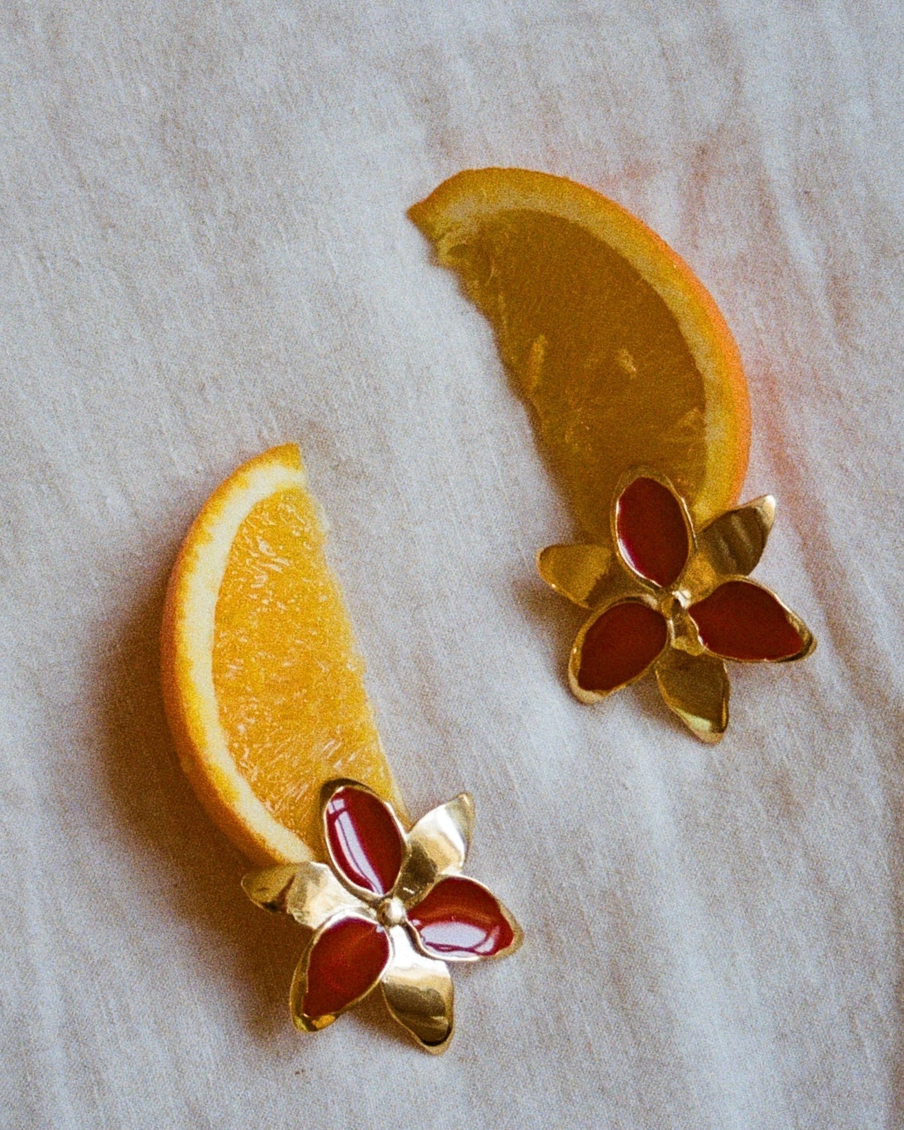 Squeeze-London-Cocktail-Twins-Oversized-Statement-Flower-Earrings-Red-Ruby-Gold-vermeil