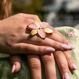 Squeeze-London-Oversized-Flower-Statement-Cocktail-Ring-Little-Kiss-Candy-Pink-Enamel-Gold-Vermeil