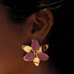 Squeeze-London-Pink-Gold-Enamel-Oversized-Statement-Flower-Lily-Earrings-Cocktail-Twins