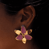 Squeeze-London-Pink-Gold-Enamel-Oversized-Statement-Flower-Lily-Earrings-Cocktail-Twins