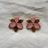Squeeze-London-Pink-Gold-Enamel-Oversized-Statement-Flower-Lily-Earrings-Cocktail-Twins