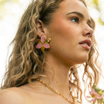 Squeeze-London-Pink-Gold-Enamel-Oversized-Statement-Flower-Lily-Earrings-Cocktail-Twins