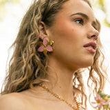 Squeeze-London-Pink-Gold-Enamel-Oversized-Statement-Flower-Lily-Earrings-Cocktail-Twins