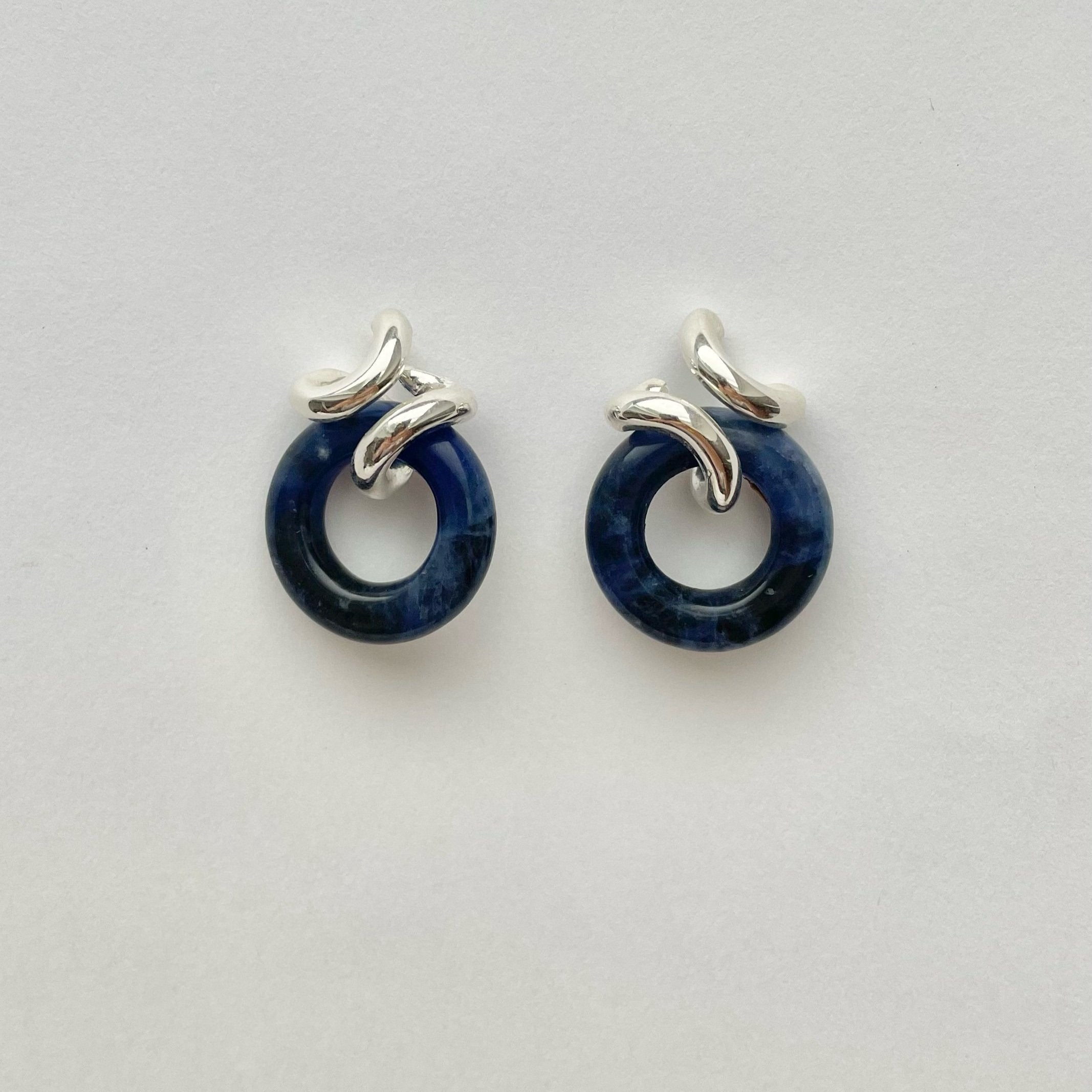 Sterling-Silver-Ruddock-Rollo-Earrings-Blue-Sodalite-Hoop-Hoops-Statement-Studs