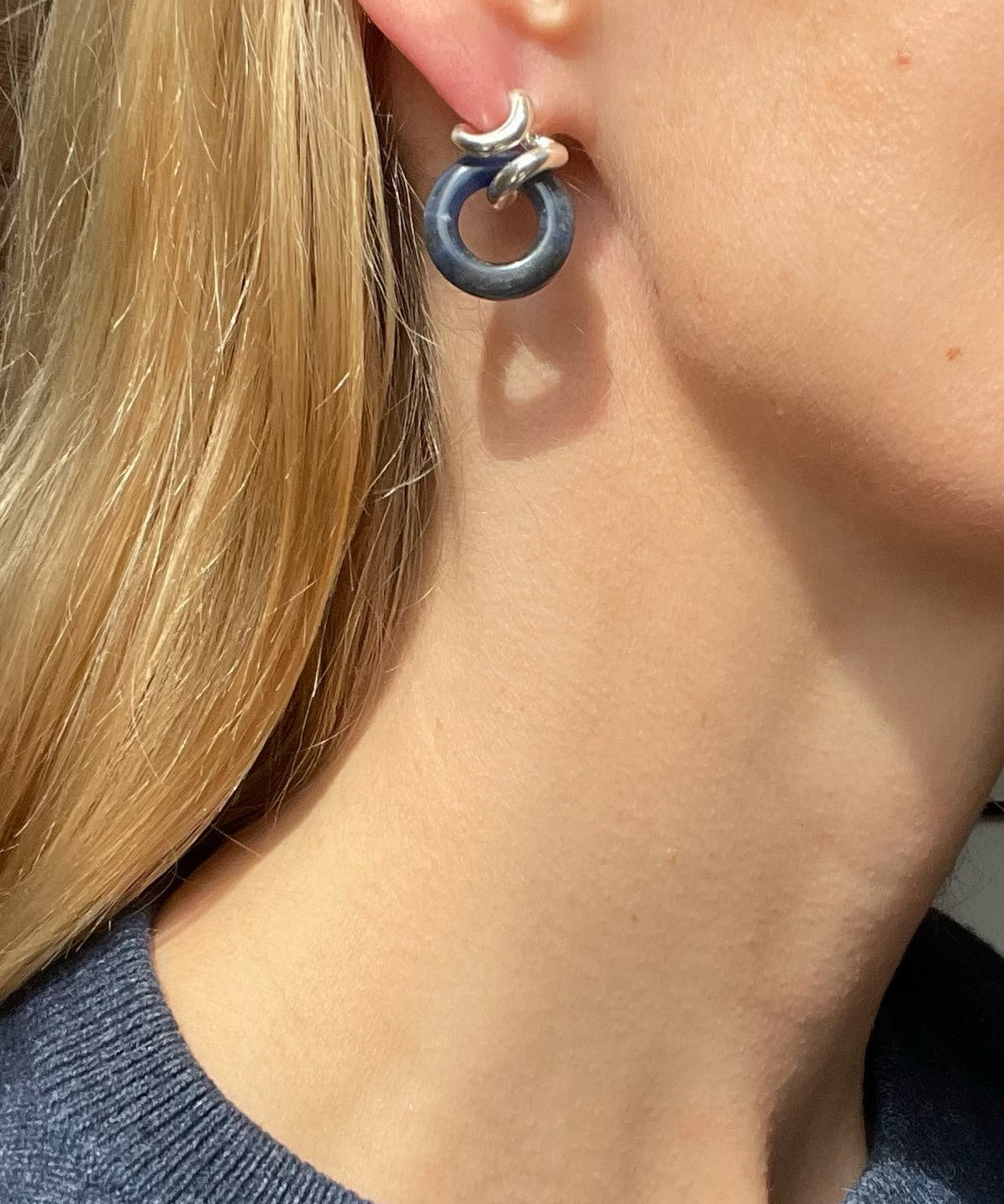 Sterling-Silver-Ruddock-Rollo-Earrings-Blue-Sodalite-Hoop-Hoops-Statement-Studs