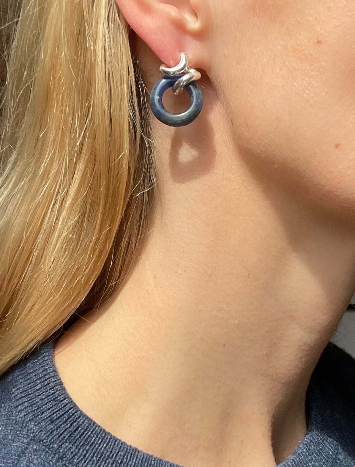 Sterling-Silver-Ruddock-Rollo-Earrings-Blue-Sodalite-Hoop-Hoops-Statement-Studs