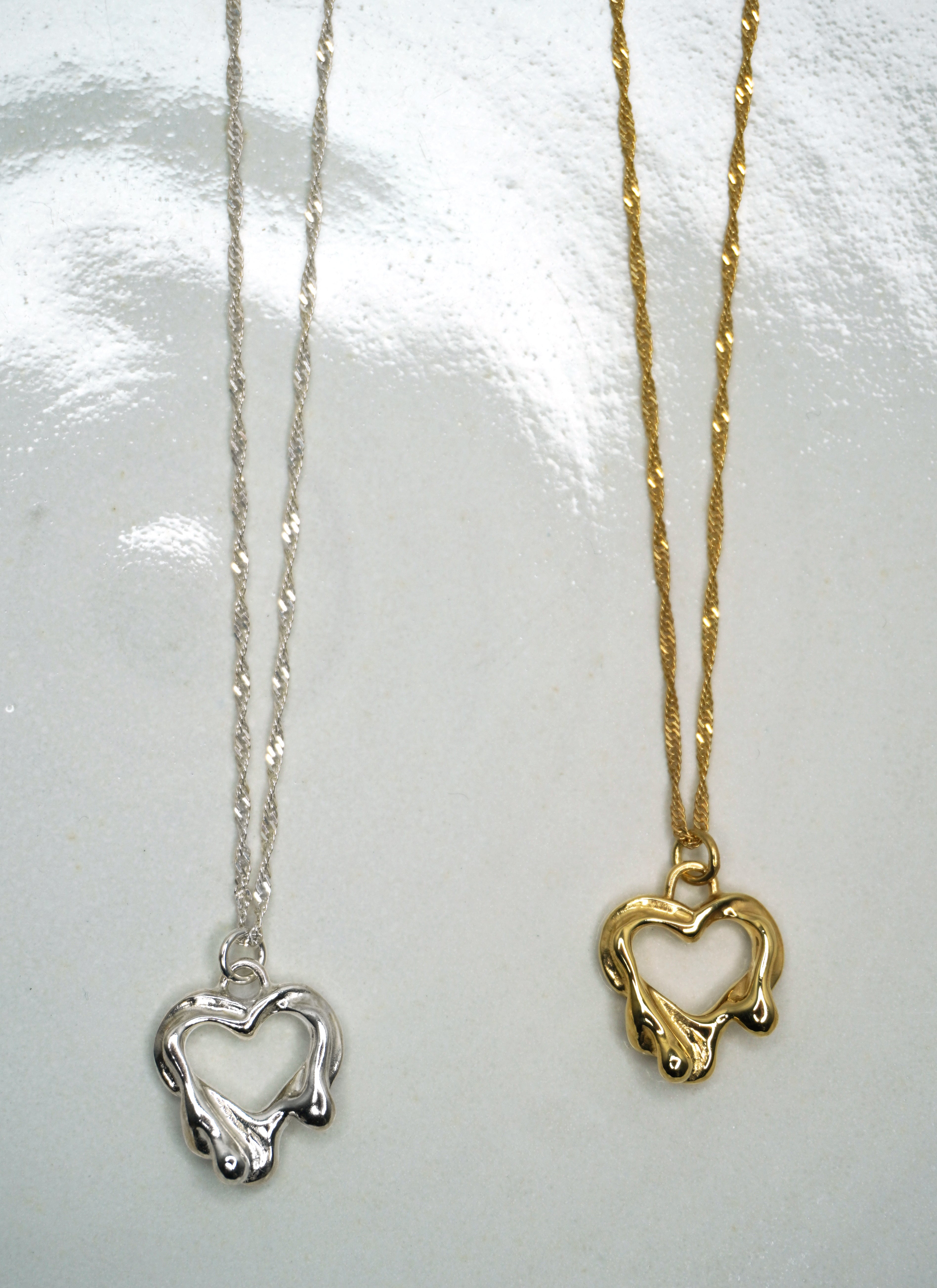 Tilly-Sudbsury-Molten-Melting-Heart-Pendant-Chain-Necklace-STerling-Silver-Gold-vermeil-solid-gold