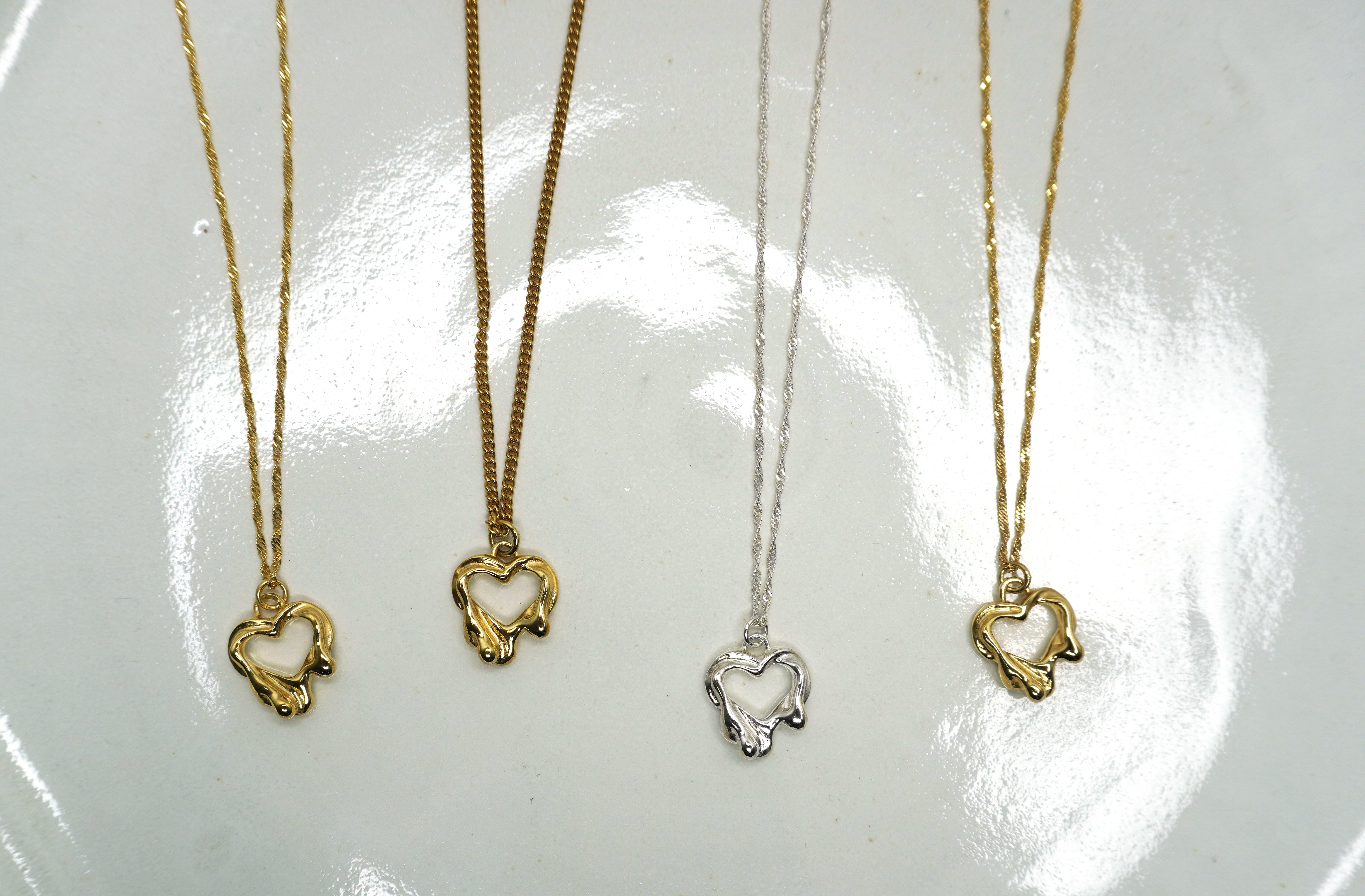 Tilly-Sudbsury-Molten-Melting-Heart-Pendant-Chain-Necklace-STerling-Silver-Gold-vermeil-solid-gold