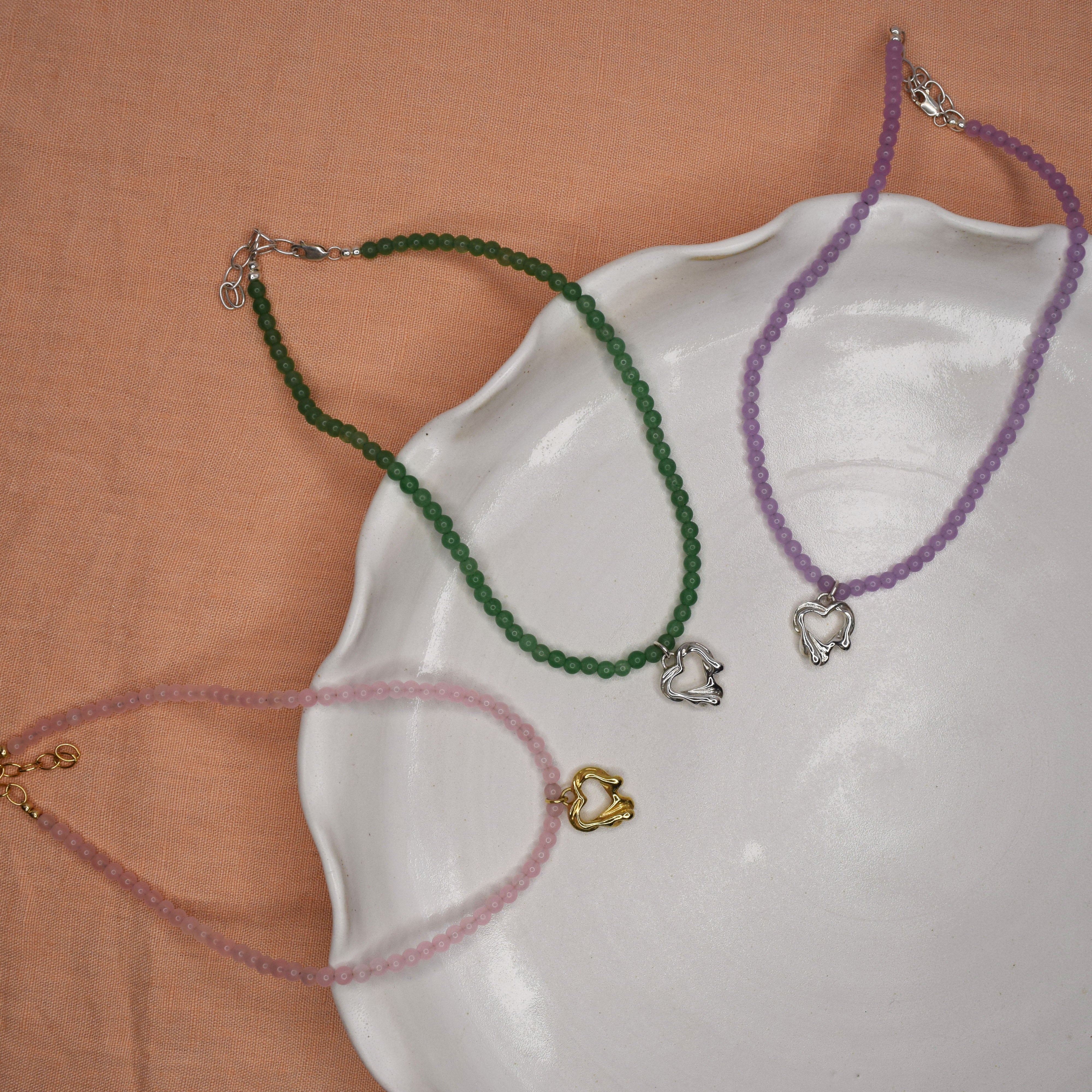 Tilly-Sudbsury-Sad-Girl-Beads-Beaded-Molten-melting-Heart-Pendant-Necklace-Green-sterling-Silver-lilac-pink-gold-vermeil