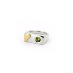 Tilly-Sudsbury-signet-ring-with-a-twist-green-peridot-gemstone-rectangle-chunky-ring-statement-mixed-metal-gold-sterling-silver