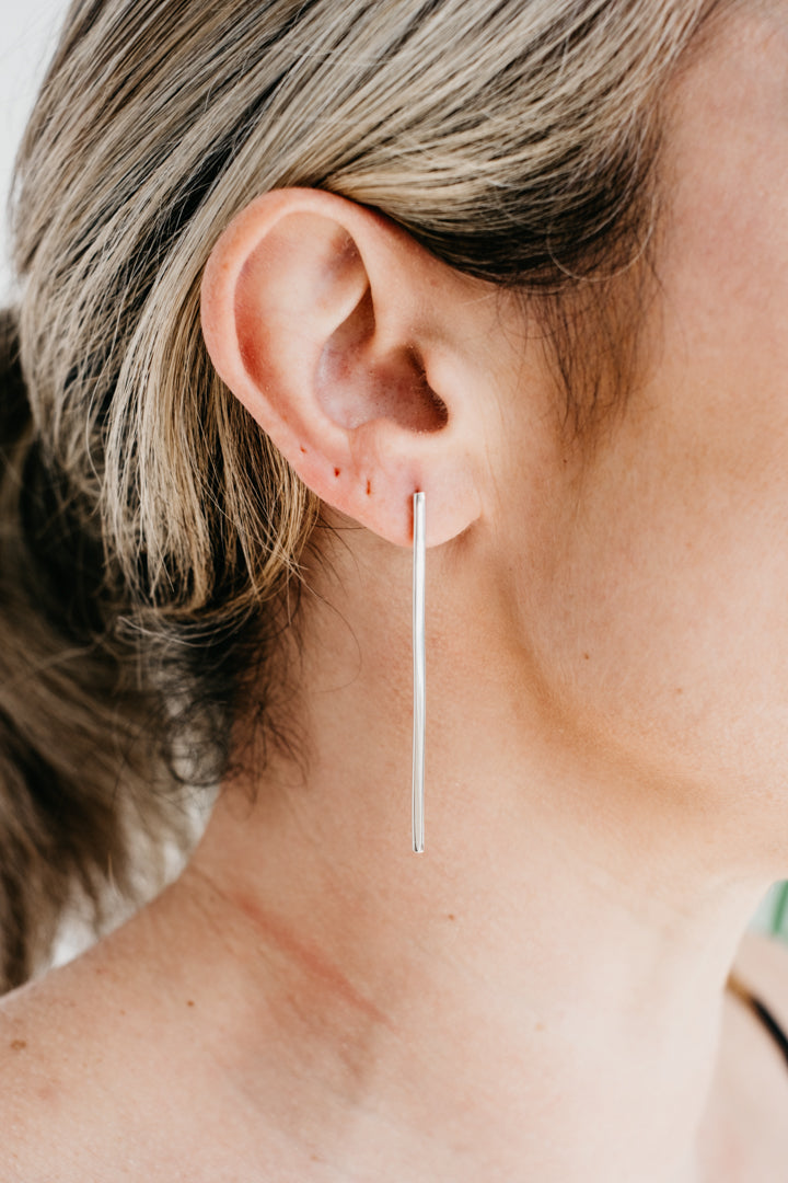 Uniform-Jewellery-Crux-Sterling-Silver-Maxi-Drop-Stud-Stick-Bar-Earrings