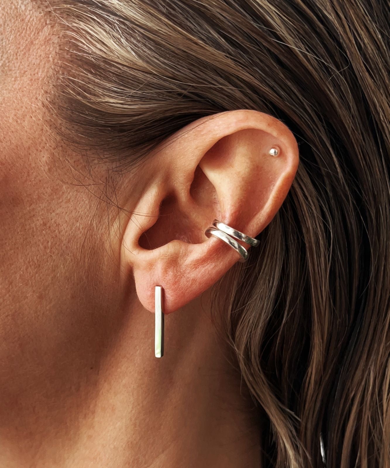 Uniform-Jewellery-Crux-Sterling-Silver-Mini-Bar-Rectangle-Drop-Stud-Earrings