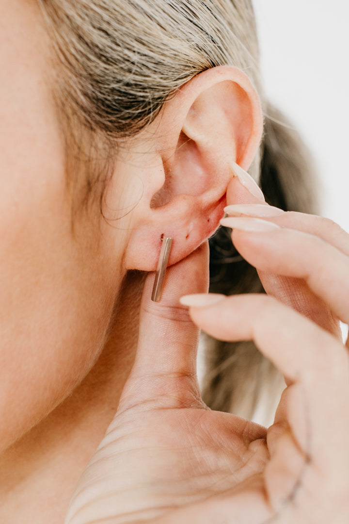Uniform-Jewellery-Crux-Sterling-Silver-Mini-Bar-Rectangle-Drop-Stud-Earrings