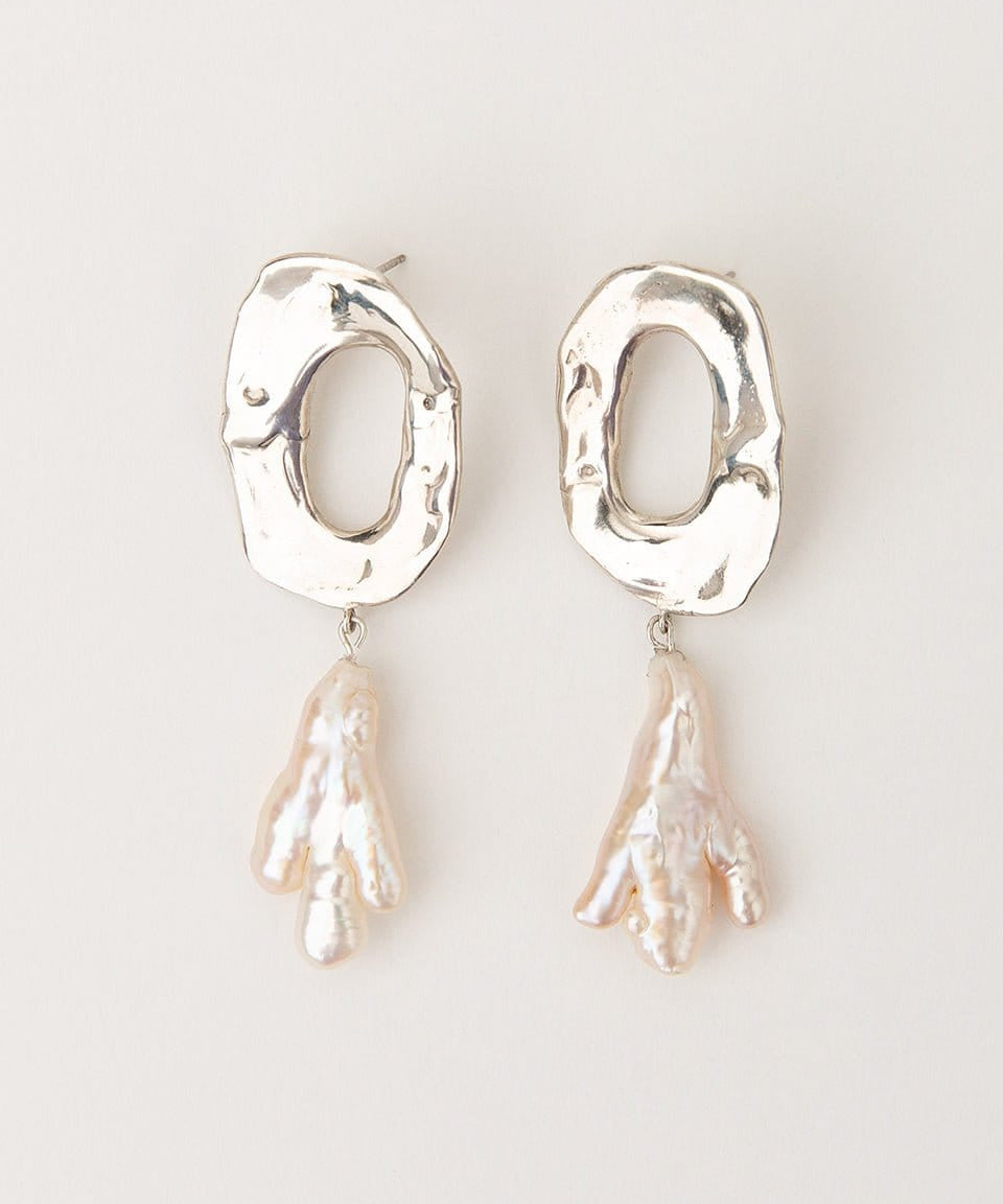 Carolina-De-Barros-Agua-Earrings-Sterling-Silver-18ct-Gold-PlatedStatement-Hoop-Pearl-Drop-Bead