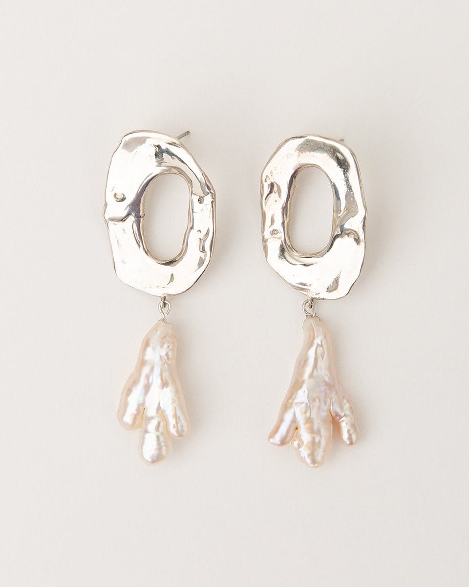 Carolina-De-Barros-Agua-Earrings-Sterling-Silver-18ct-Gold-PlatedStatement-Hoop-Pearl-Drop-Bead