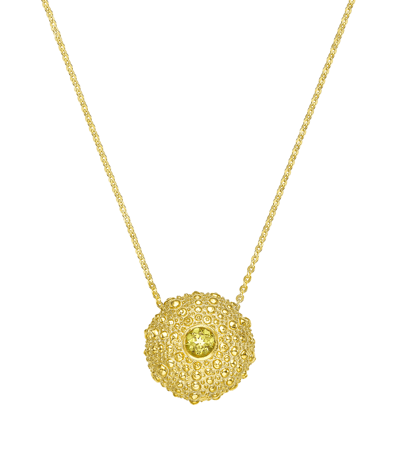 Feggeri-Ahinos-Peridot-Green-Gemstone-Chunky-Textured-Gold-Vermeil-Encased-Pendant-Necklace-Layering