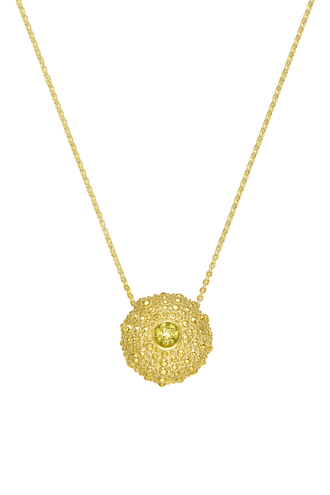 Feggeri-Ahinos-Peridot-Green-Gemstone-Chunky-Textured-Gold-Vermeil-Encased-Pendant-Necklace-Layering