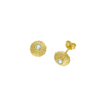 Feggeri-Ahinos-Topaz-Blue-Gemstone-Stone-Circle-Textured-Gold-Vermeil-Stud-Earrings-Studs
