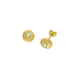 Feggeri-Ahinos-Topaz-Blue-Gemstone-Stone-Circle-Textured-Gold-Vermeil-Stud-Earrings-Studs