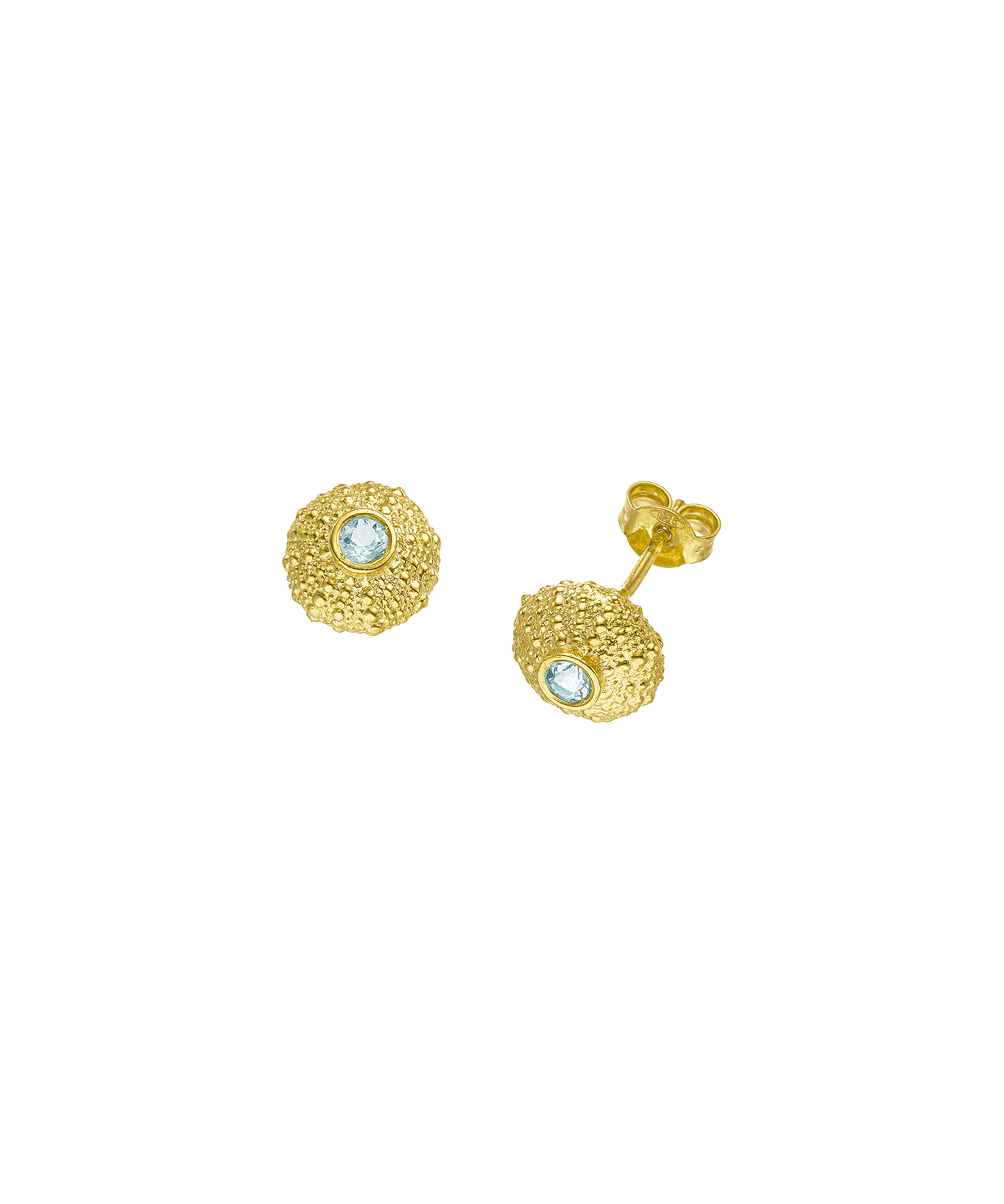 Feggeri-Ahinos-Topaz-Blue-Gemstone-Stone-Circle-Textured-Gold-Vermeil-Stud-Earrings-Studs