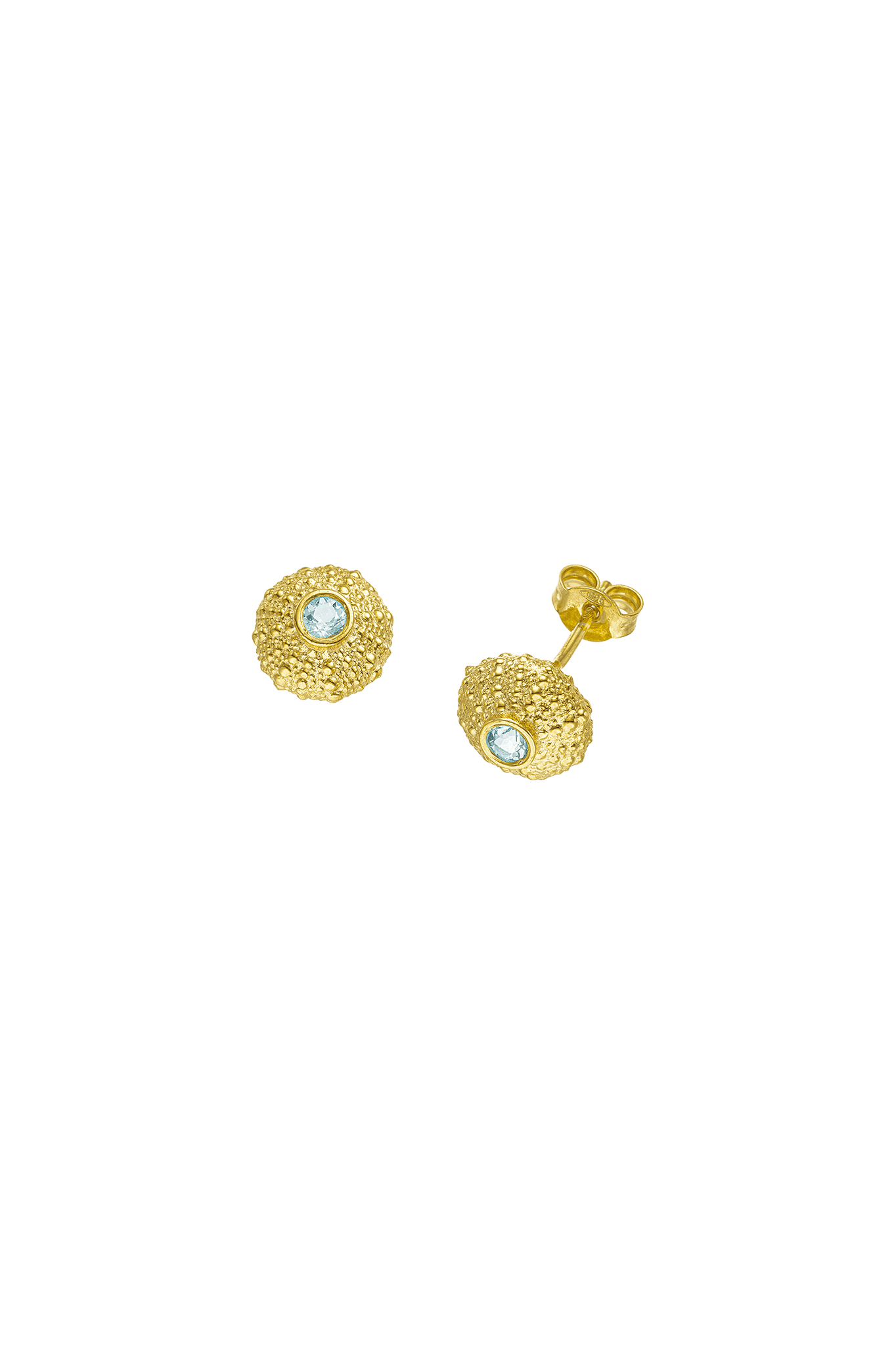 Feggeri-Ahinos-Topaz-Blue-Gemstone-Stone-Circle-Textured-Gold-Vermeil-Stud-Earrings-Studs