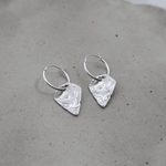 Milly-Maunder-Arma-Shield-Pendant-Drop-Huggies-Hoop-Earring-Textured-Pendant-Sterling-Silver-Silver-Stacking