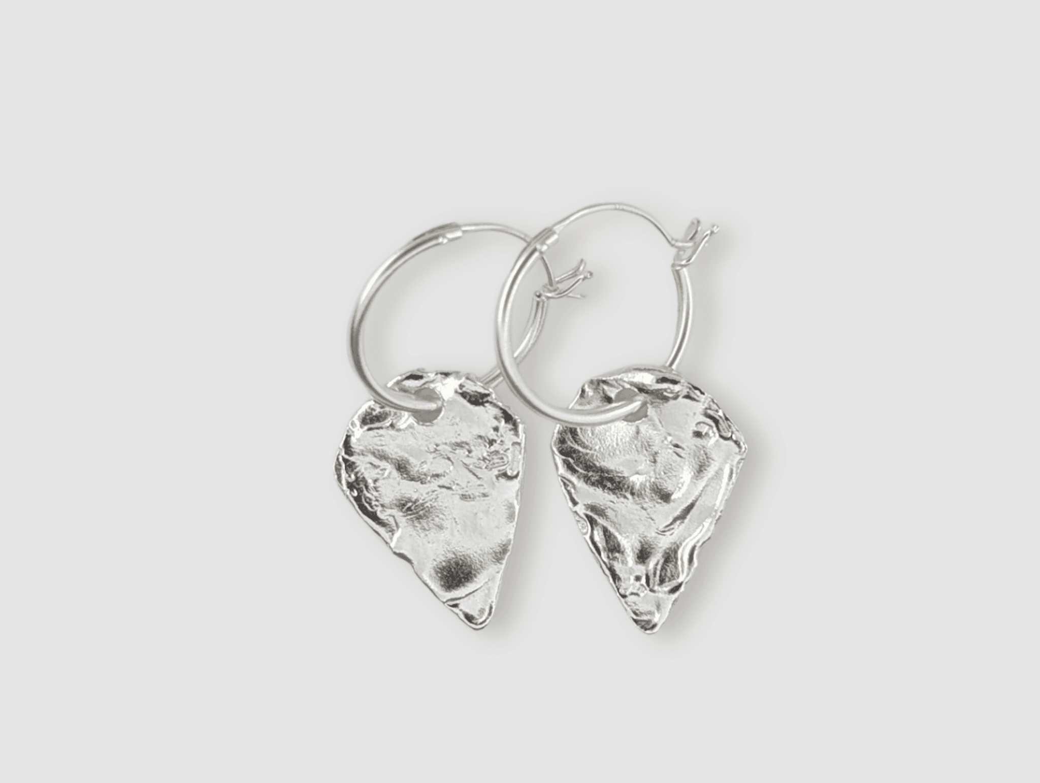 Milly-Maunder-Arma-Shield-Pendant-Drop-Huggies-Hoop-Earring-Textured-Pendant-Sterling-Silver-Silver-Stacking