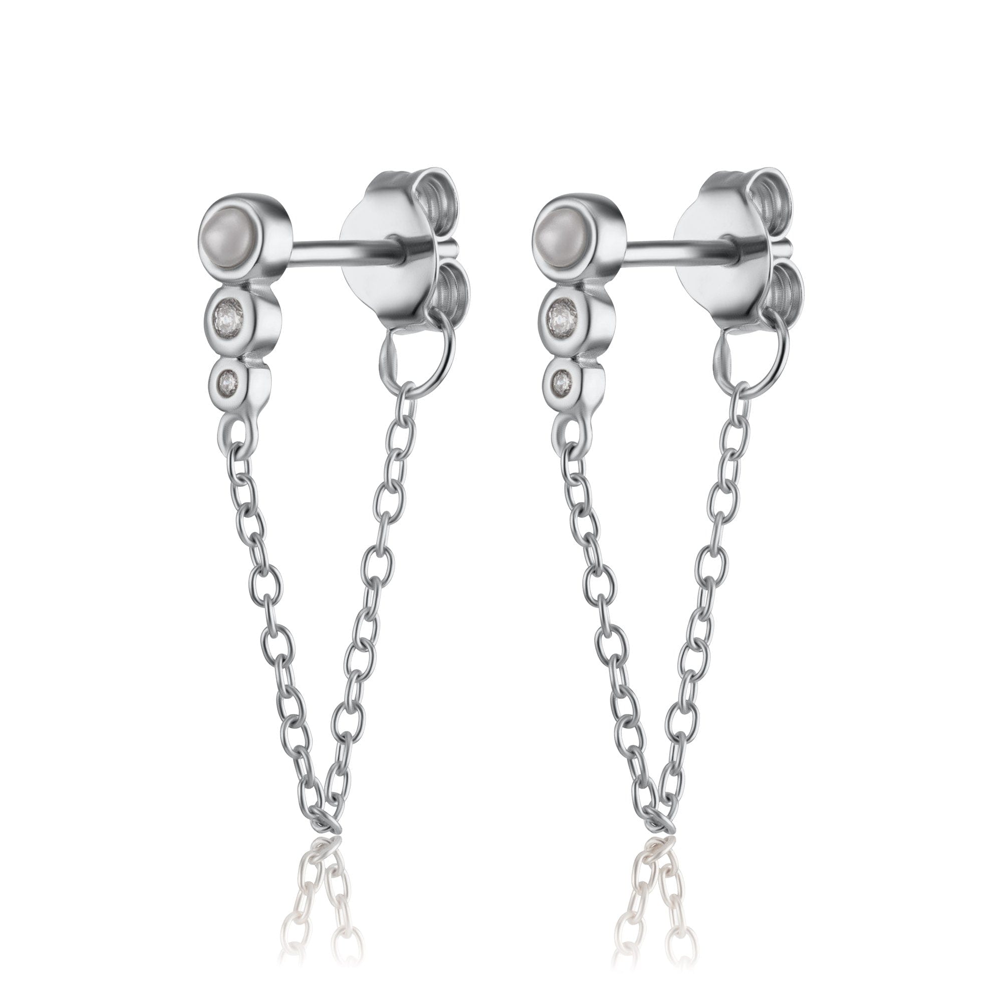 Scream-Pretty-Hannah-Martin-Chain-Pearl-Diamond-Curbic-Zirconia-chainged-stud-earrings-Demifine-Contemporary-ear-stacking-stack-cool-jewellery-uk-statement-party-season-earrings