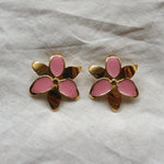 Squeeze-London-Pink-Gold-Enamel-Oversized-Statement-Flower-Lily-Earrings-Cocktail-Twins