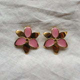 Squeeze-London-Pink-Gold-Enamel-Oversized-Statement-Flower-Lily-Earrings-Cocktail-Twins