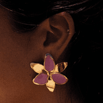 Squeeze-London-Pink-Gold-Enamel-Oversized-Statement-Flower-Lily-Earrings-Cocktail-Twins