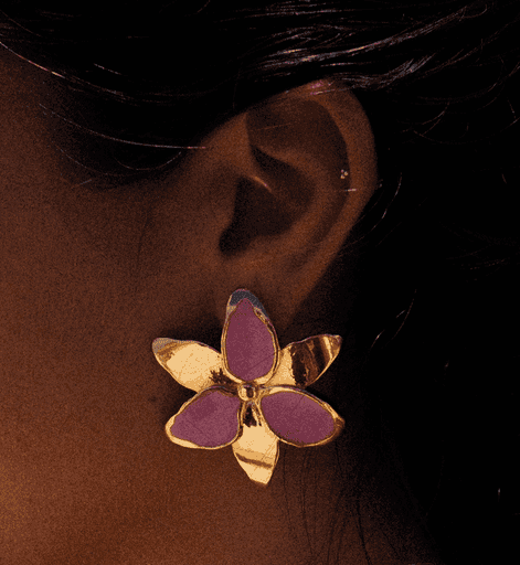 Squeeze-London-Pink-Gold-Enamel-Oversized-Statement-Flower-Lily-Earrings-Cocktail-Twins