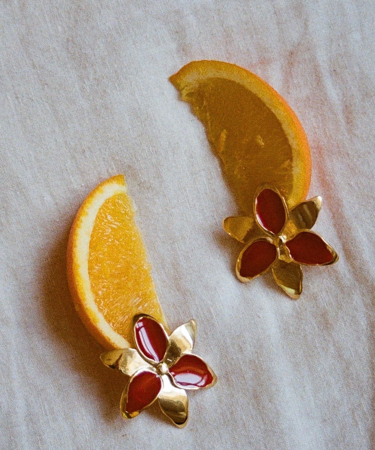 Squeeze-London-Cocktail-Twins-Oversized-Statement-Flower-Earrings-Red-Ruby-Gold-vermeil