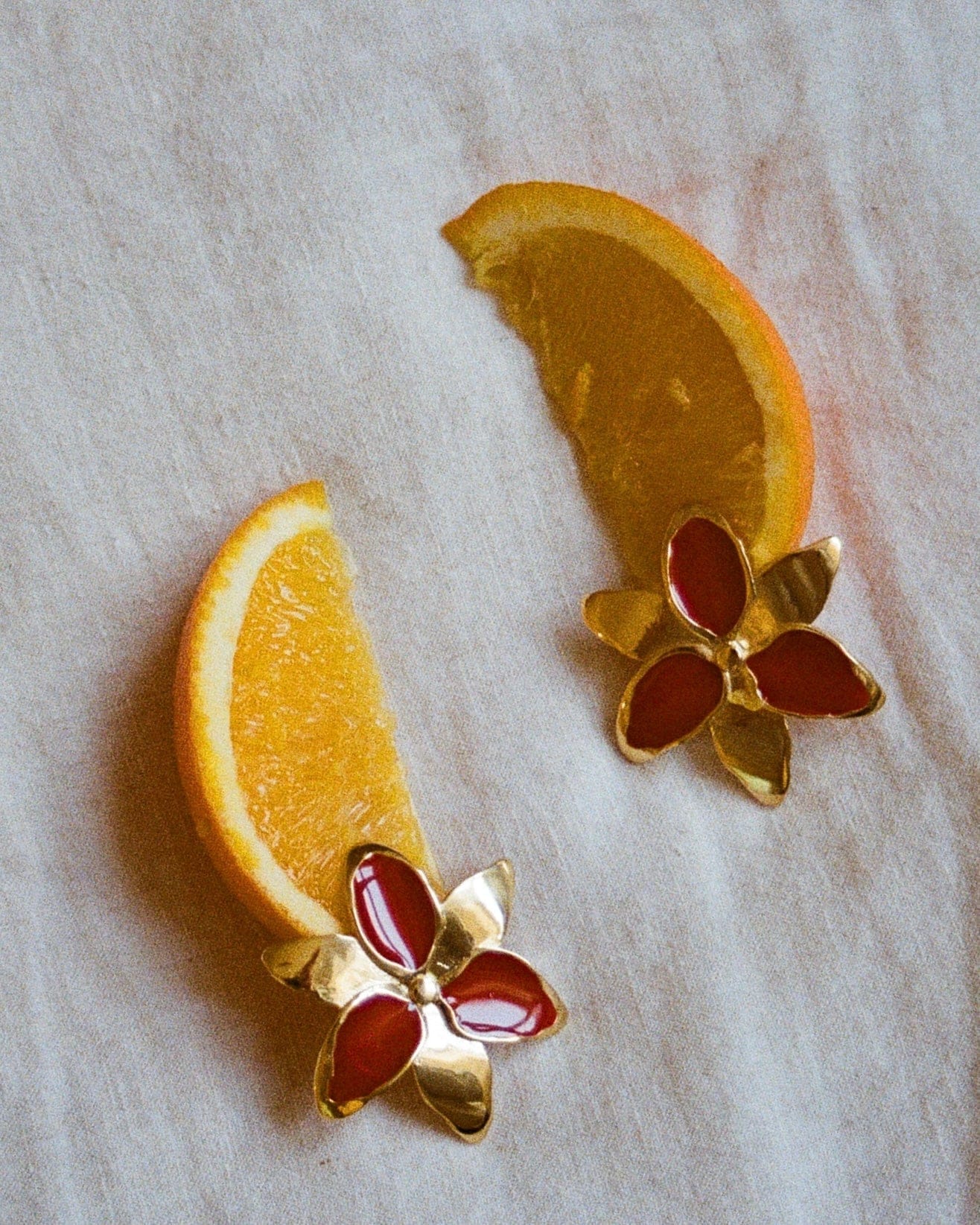 Squeeze-London-Cocktail-Twins-Oversized-Statement-Flower-Earrings-Red-Ruby-Gold-vermeil