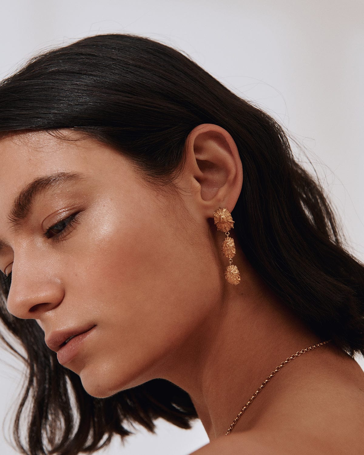 Carolina-De-Barros-statement-CONCHA-EARRINGS-Shell-Triple-Drop-Beach-Summer-Holiday-Jewellery-Textured-Seashell-organic-forms-demifine-gold-plater-sterling-silver