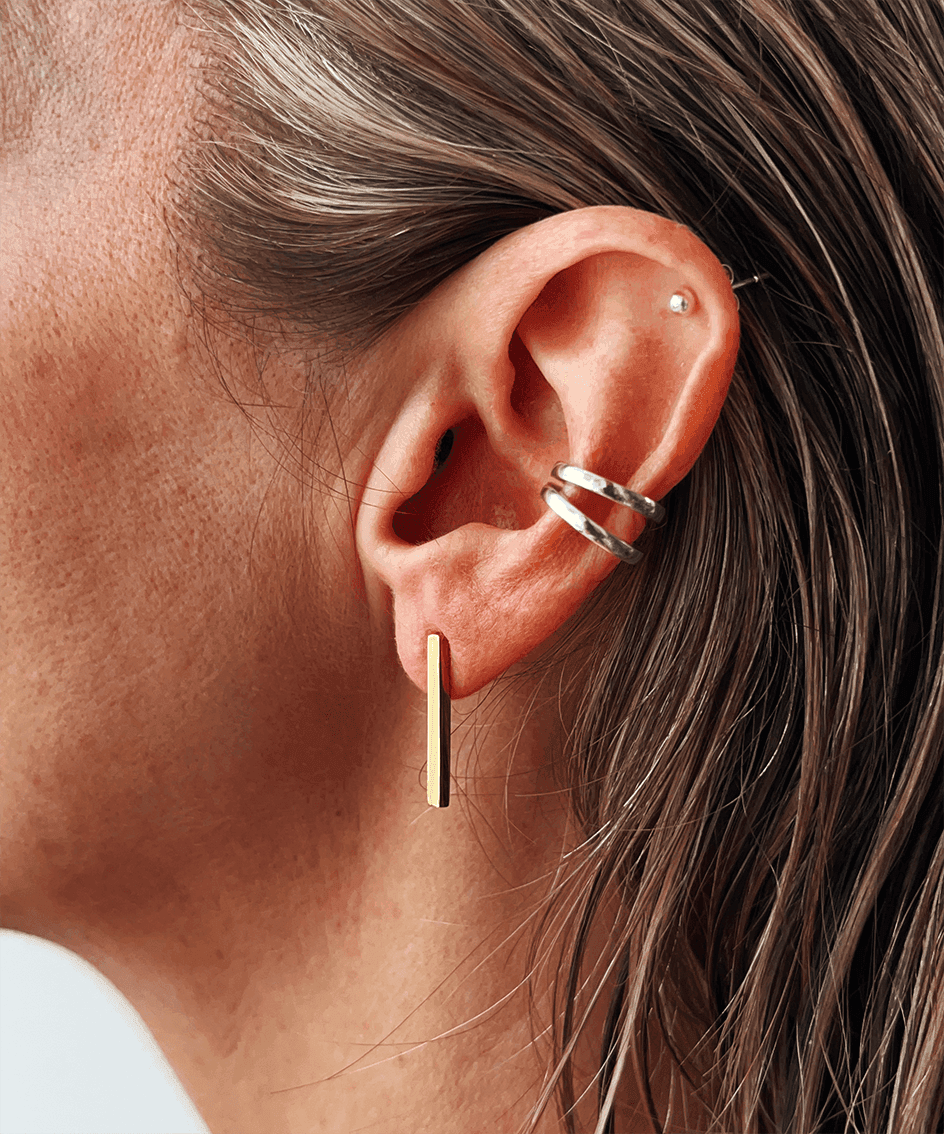 Uniform-Jewellery-Crux-Gold-Vermeil-Mini-Bar-Rectangle-Drop-Stud-Earrings-Minimal-Sleek