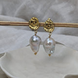 Milly-Maunder-Dara-and-Pearl-Studs-Textured-Gold-Plated-18ct-Disc-Circle-Freshwater-Baroque-Bead-Drop-Dangle-Statement-Earring-Earrings