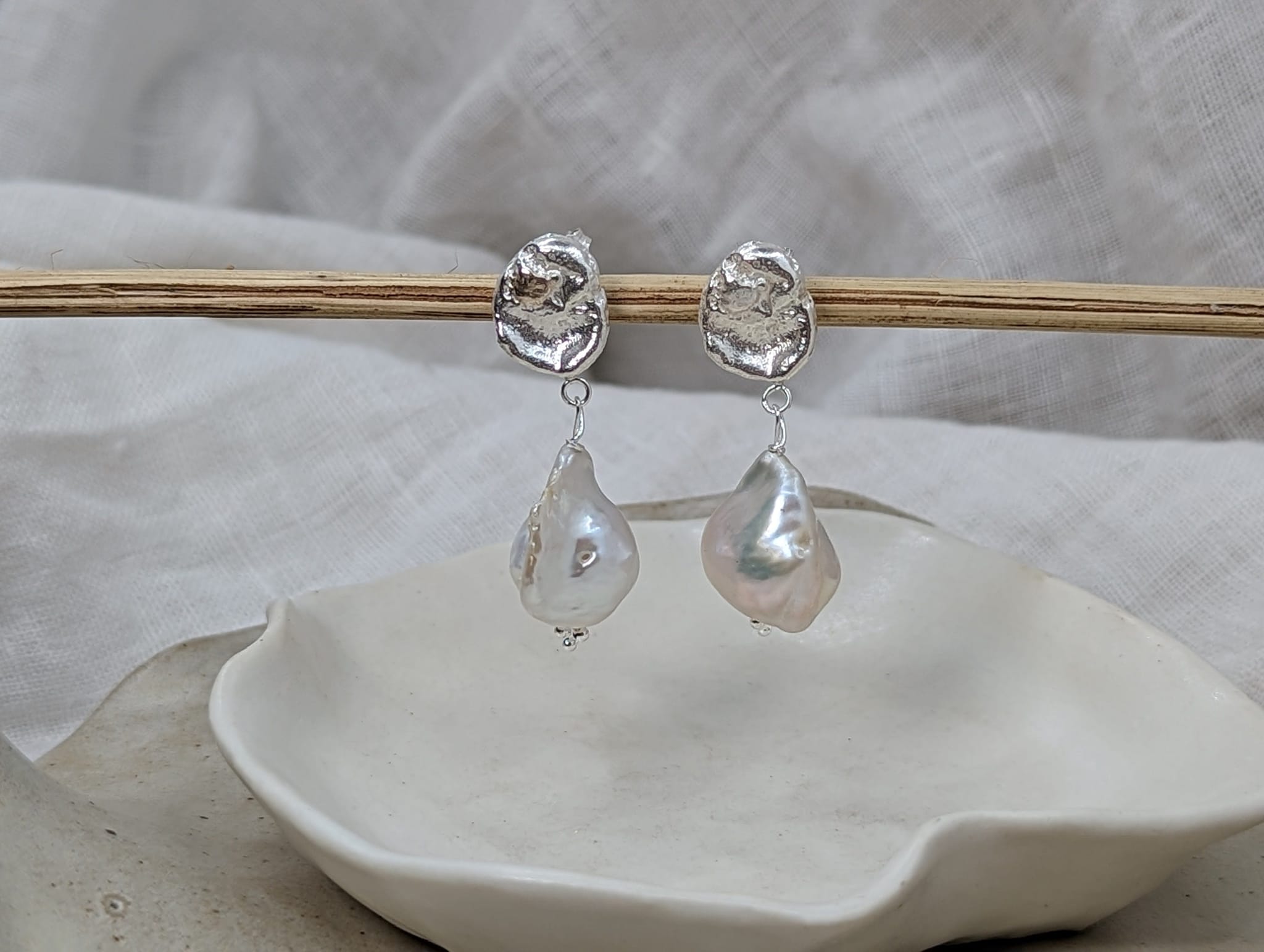 Milly-Maunder-Dara-Pearl-Stud-Drop-Earrings-Sterling-Silver-Boho-Textured-Vintage-Inspired-Beach-Summer-Jewellery-Demifine