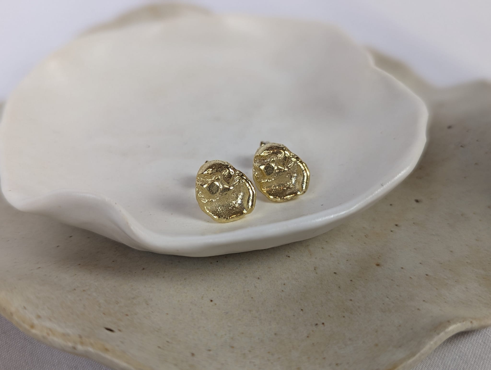 Milly-Maunder-Dara-Studs-Earrings-Stud-18ct-Gold-Plated-Small-Statement-Disc-Coin-Textured-Organic-Molten