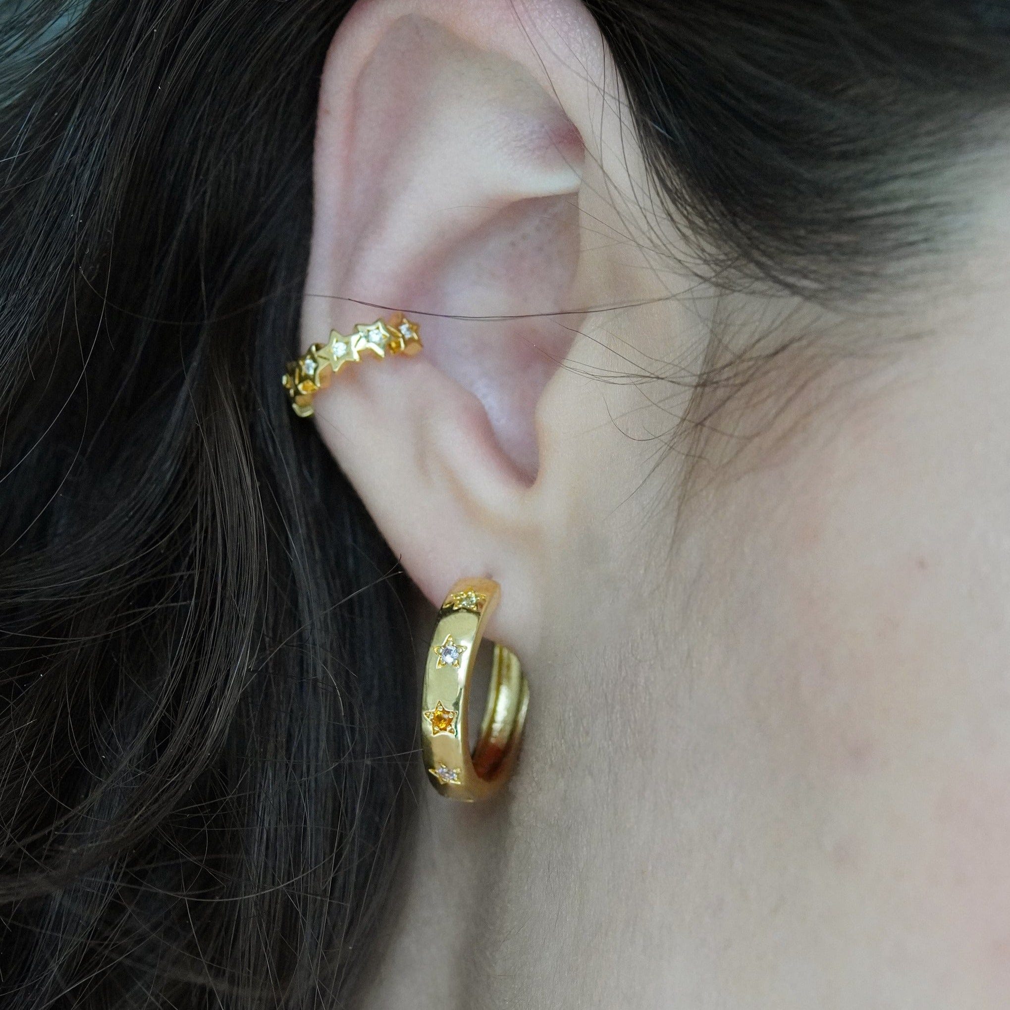 Junk-Jewels-Disco-Multi-Rainbow-Gemstone-Stone-Star-Hoop-Hoops-Earrings-Gold-Silver