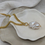 Fireball Baroque Pearl Pendant Necklace Gold - Golden