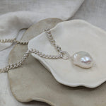 Fireball Baroque Pearl Pendant Necklace Sterling Silver - Golden