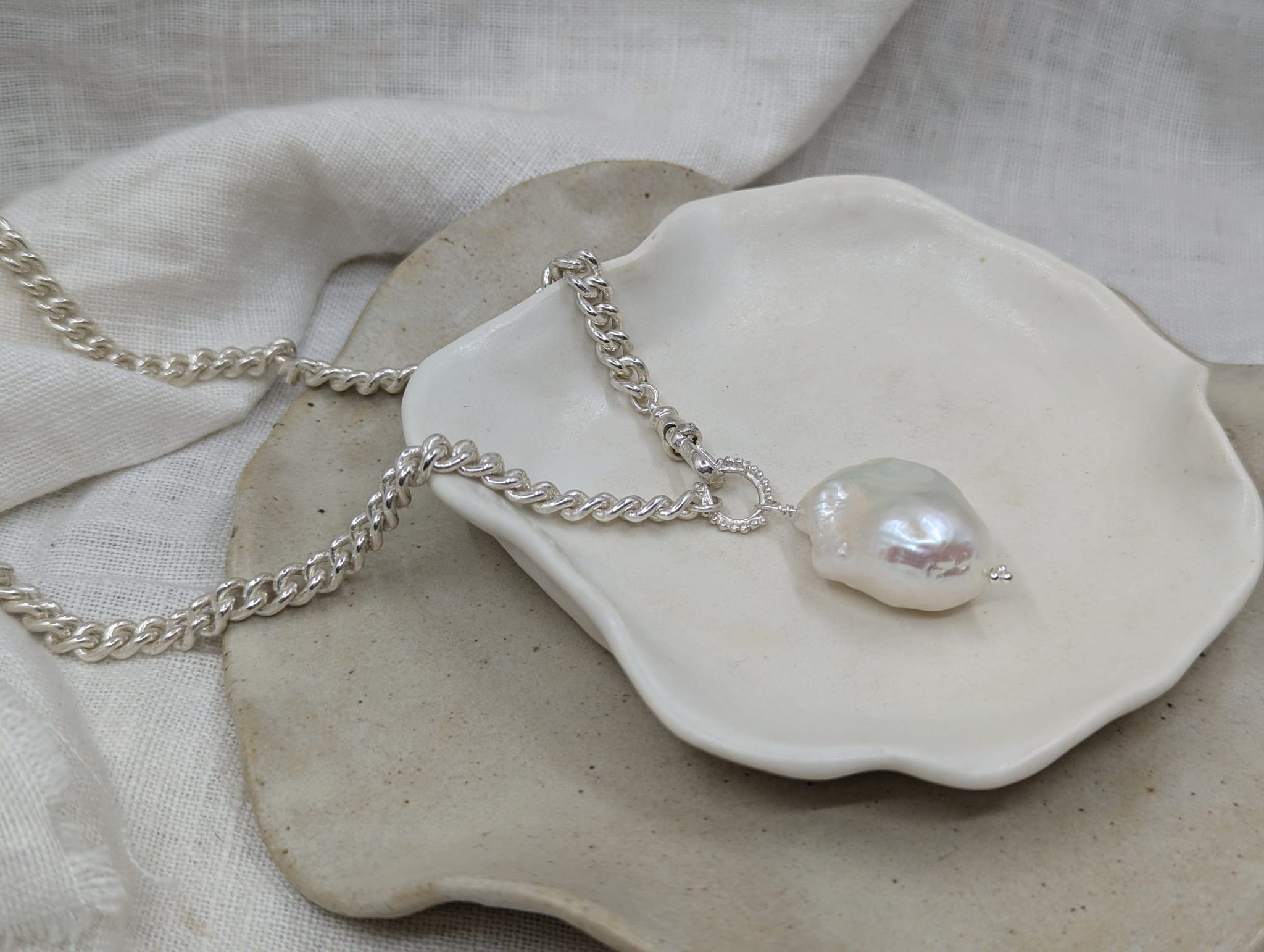 Fireball Baroque Pearl Pendant Necklace Sterling Silver - Golden