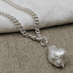 Fireball Baroque Pearl Pendant Necklace Sterling Silver - Golden