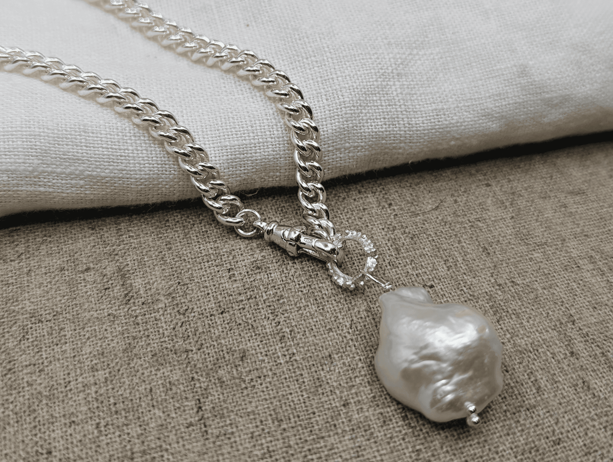 Fireball Baroque Pearl Pendant Necklace Sterling Silver - Golden