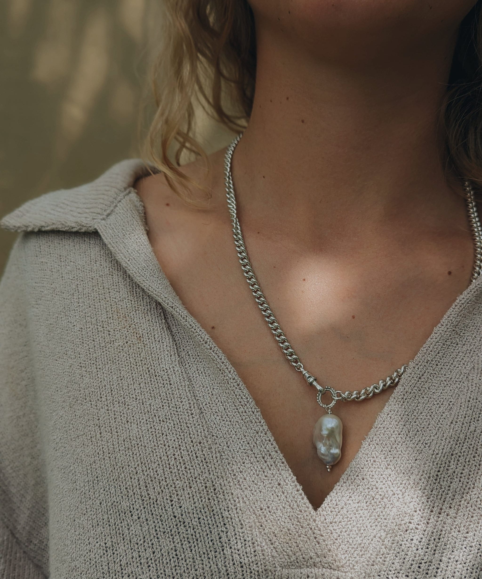 Fireball Baroque Pearl Pendant Necklace Sterling Silver - Golden