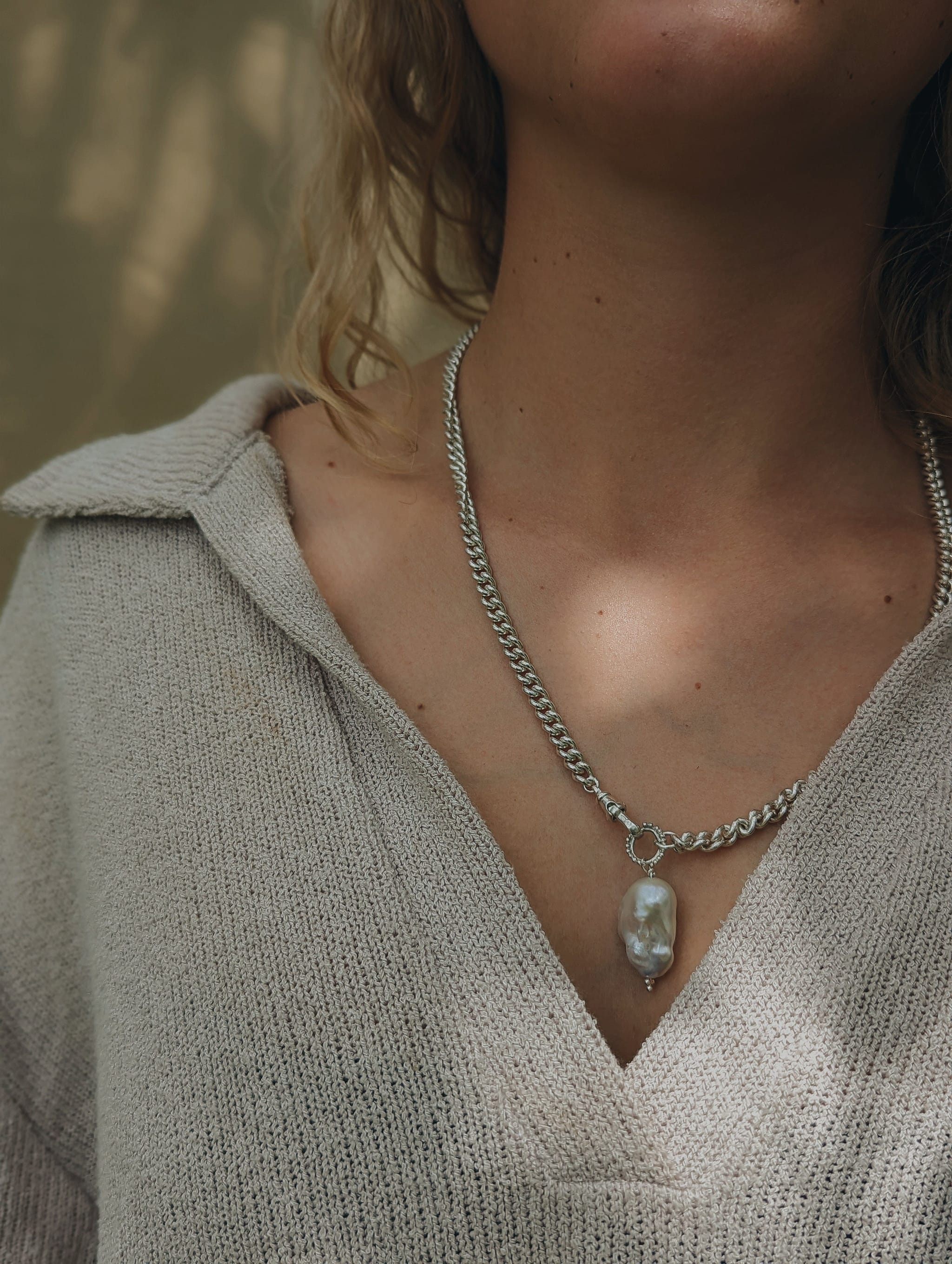Fireball Baroque Pearl Pendant Necklace Sterling Silver - Golden